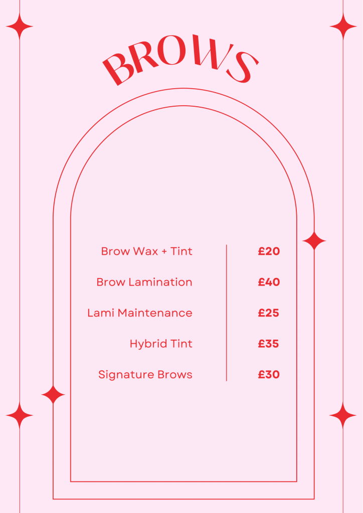 brow treatments price list